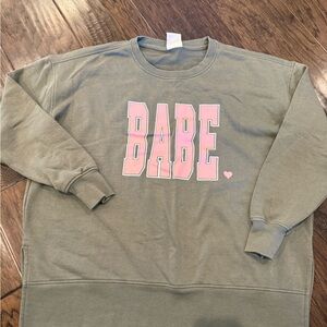 Jadelynn Brooke Olive Green Crewneck Sweatshirt with Black Label Print